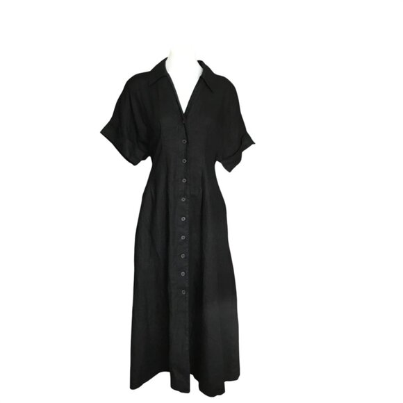 MADEWELL Pleated Midi Shirtdress in 100% Linen in Jet Black sz XS NU580 - Picture 4 of 14
